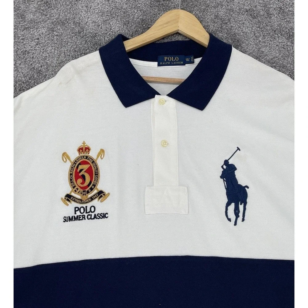 Polo Ralph Lauren Summer Classic Crest Polo Shirt Big Pony White Navy 3XLT